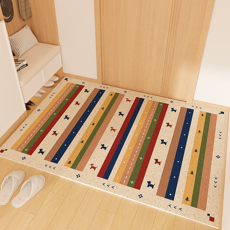 Playful Striped Dog Print Welcome Mat