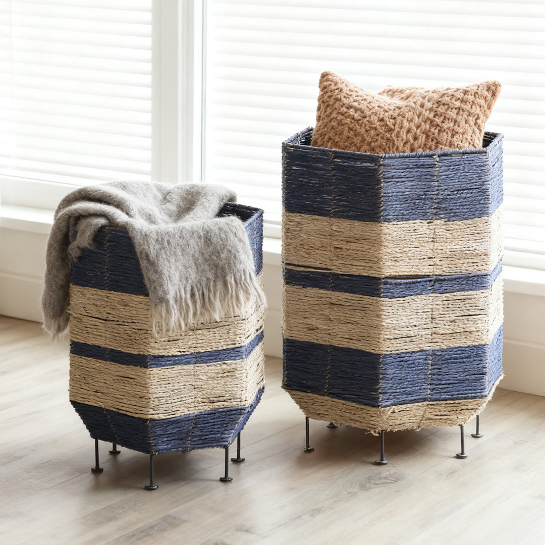 Decorative laundry basket with metal legs