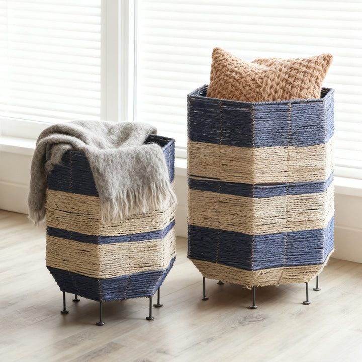 Decorative laundry basket with metal legs