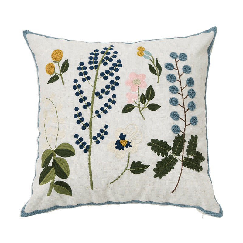 Hand-tufted square decorative cushion cover with floral chenille appliqué
