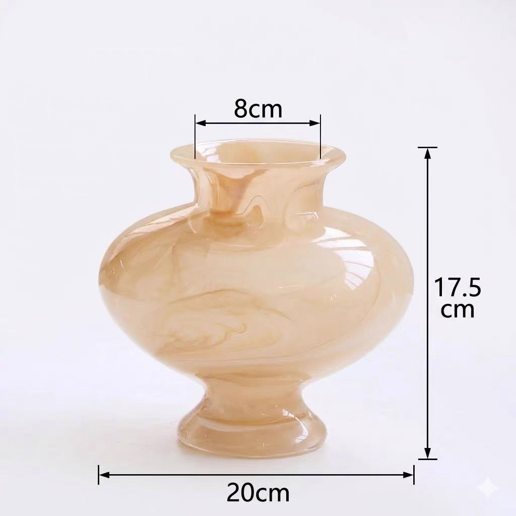 Mini Hand-Blown Swirled Glass Bulb Vase with Pedestal Base