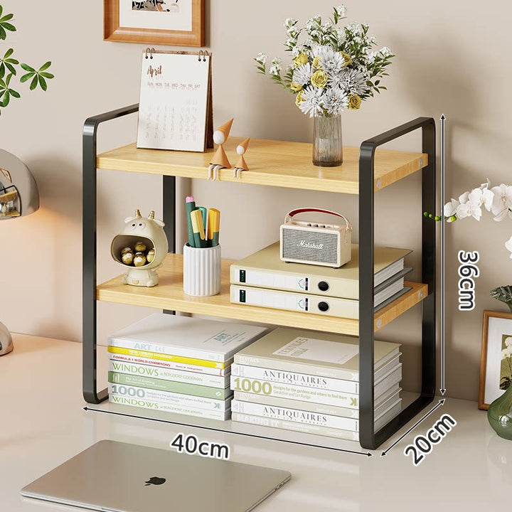 Compact Metal Stacked Desk Shelf Organizer with Open Frame Elevated Display