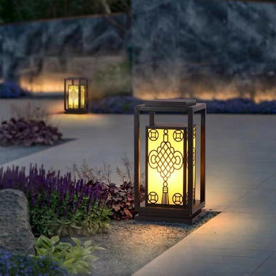 Outdoor Solar Lantern Path Light with Decorative Frosted Glass Panels