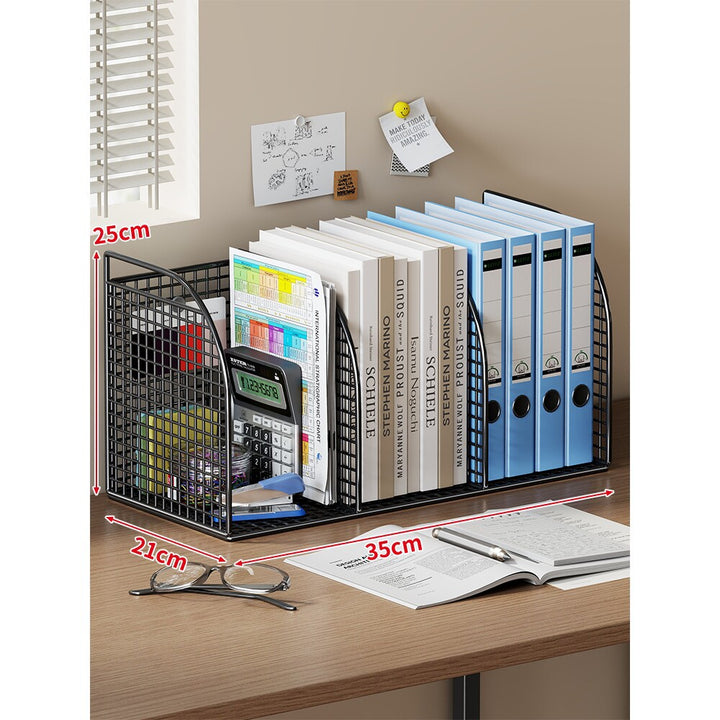 Extra-Wide Modular Metal Desk File Organizer with Adjustable Dividers and Integrated Pen Cup