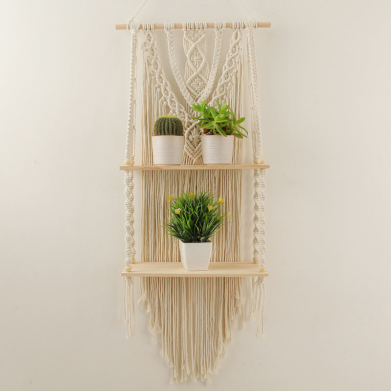 Decorative Macramé Wall Shelf with Dual Plant Holders