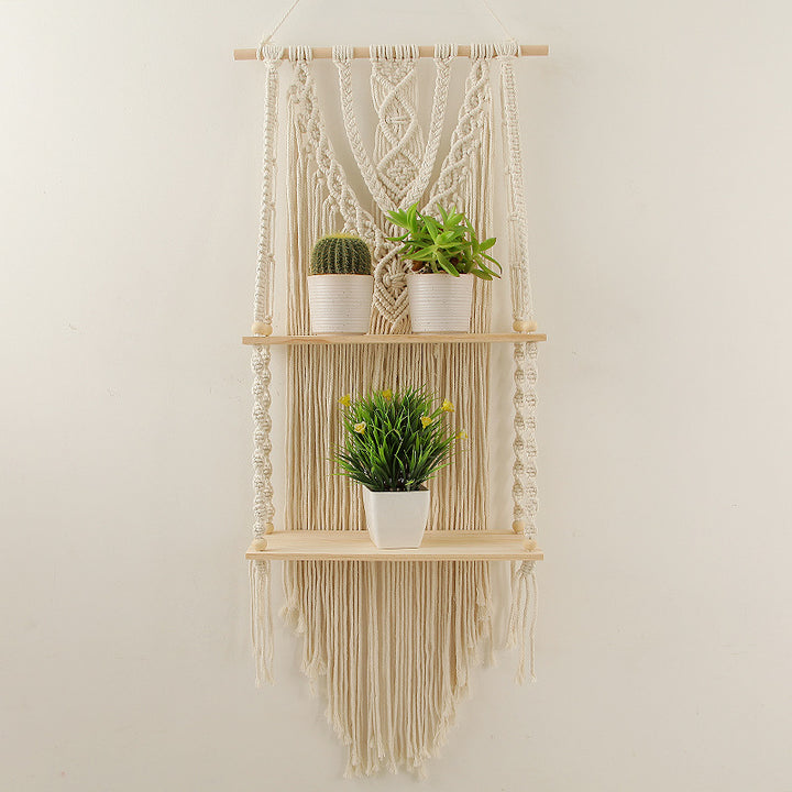 Decorative Macramé Wall Shelf with Dual Plant Holders