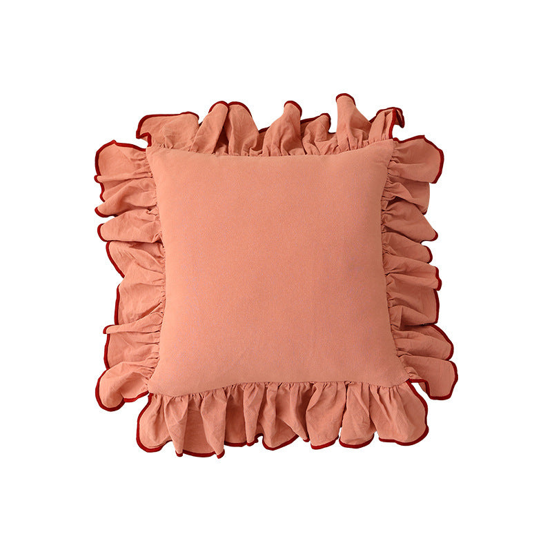 Romantic decorative cushion with gathered ruffles and linen look