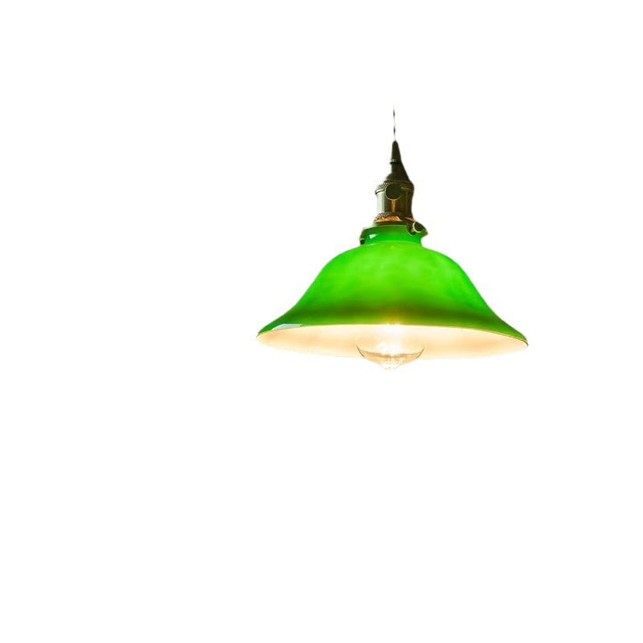 Banker-Style Glass Pendant Light with Brass Socket and Twisted Fabric Cord