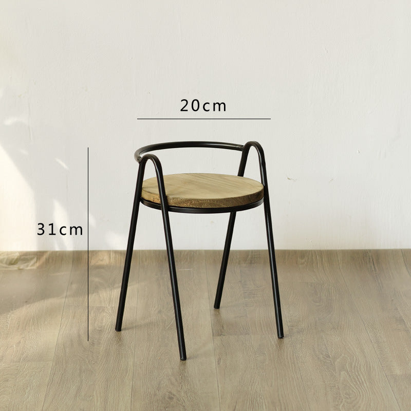Modern stool with wooden seat and metal frame
