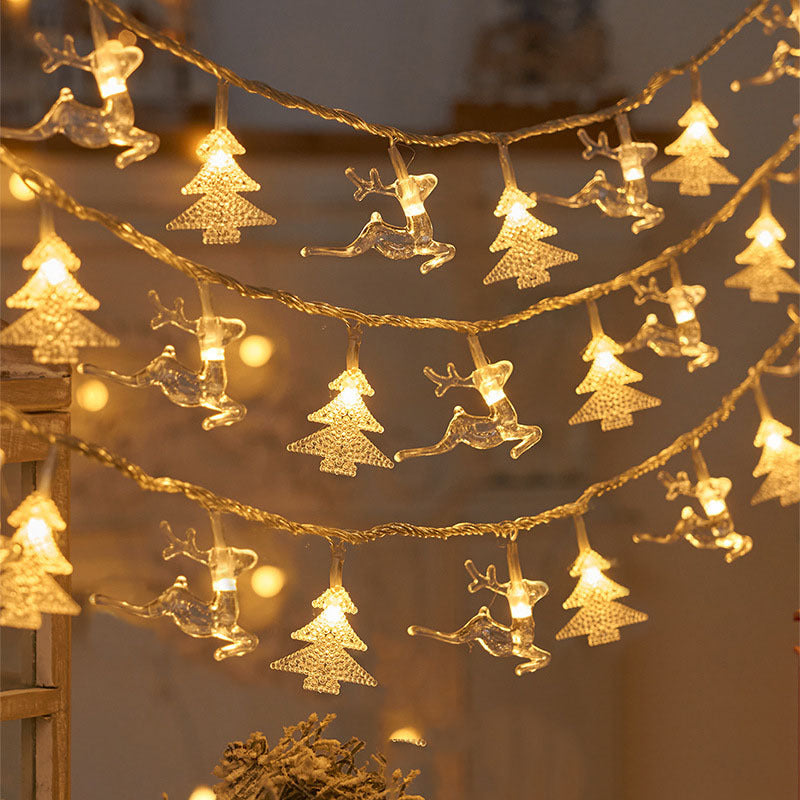 Christmas tree and snowflake LED lights string battery-operated acrylic ornament garland