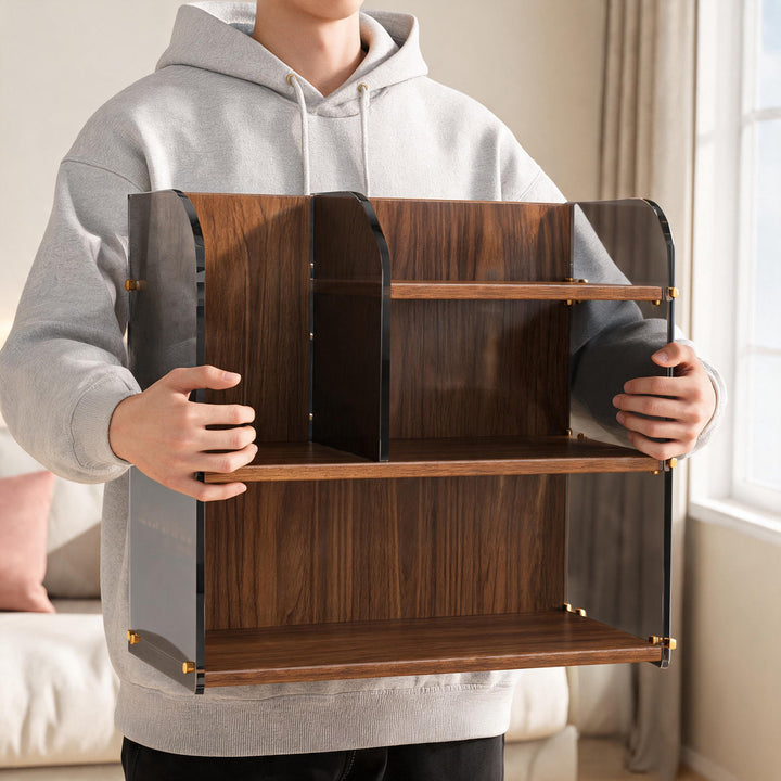 Curved-Acrylic Panel Dual-Compartment Desktop Book and Document Organizer