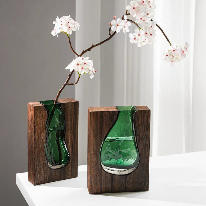 Contemporary Glass and Wood Centerpiece