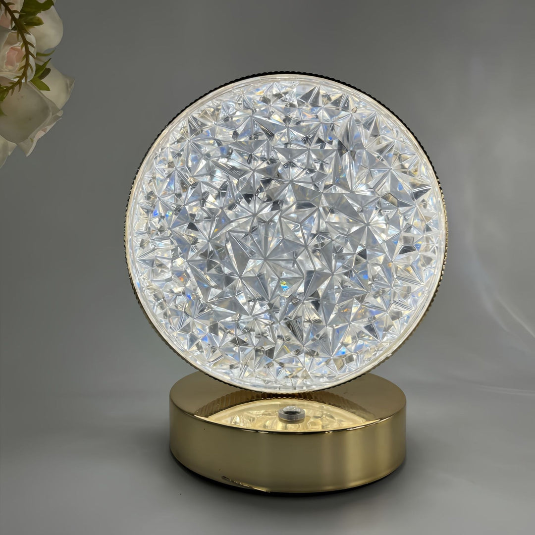 Decorative crystal-textured oval LED table lamp with dimmable touch base
