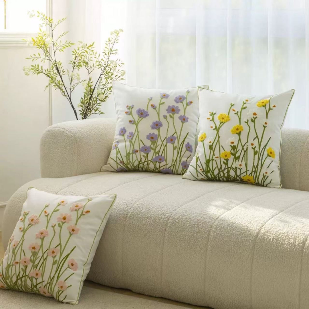 Embroidered Floral Throw Pillow