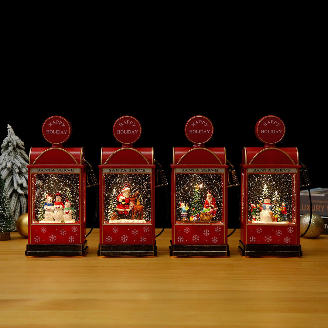 Nostalgic Christmas lantern with moving snowman scene