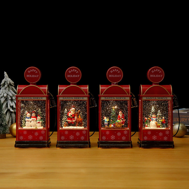 Nostalgic Christmas lantern with moving snowman scene