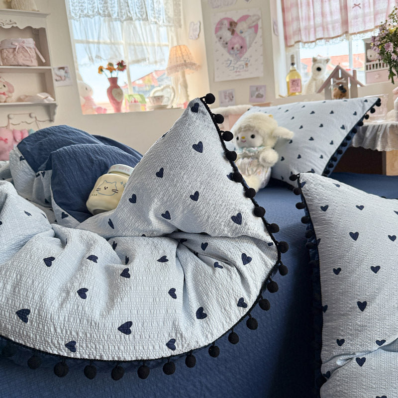 Heart Patterned Decorative Pillow and Duvet Cover Set
