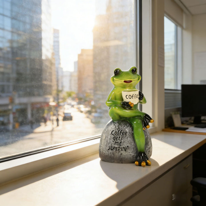 Coffee-Themed Frog Figurine
