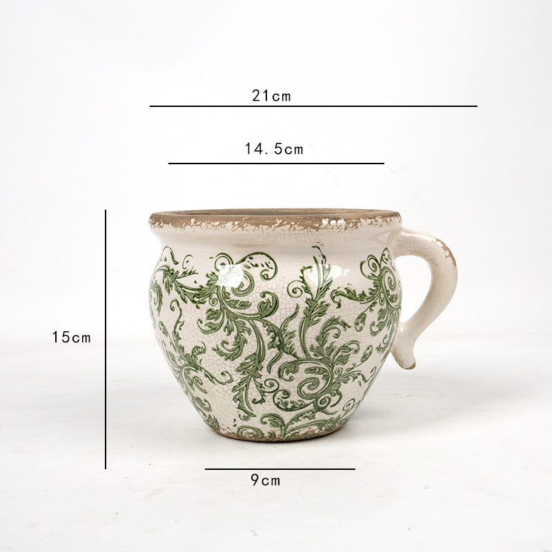 Decorative ceramic pot with floral pattern
