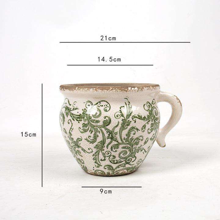 Decorative ceramic pot with floral pattern