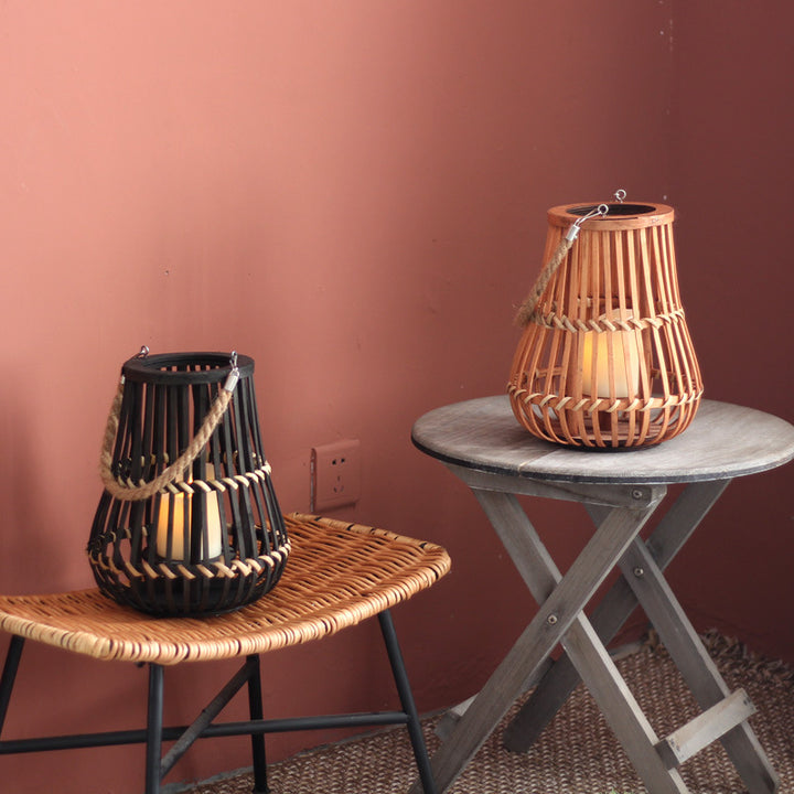 Handcrafted lantern made of wood and wicker