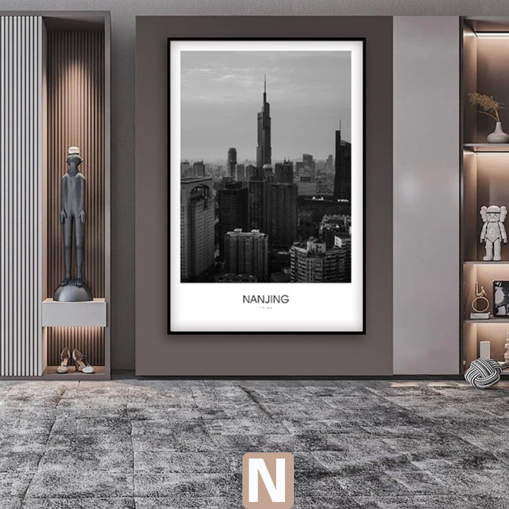 Framed Black and White London Cityscape Art Print