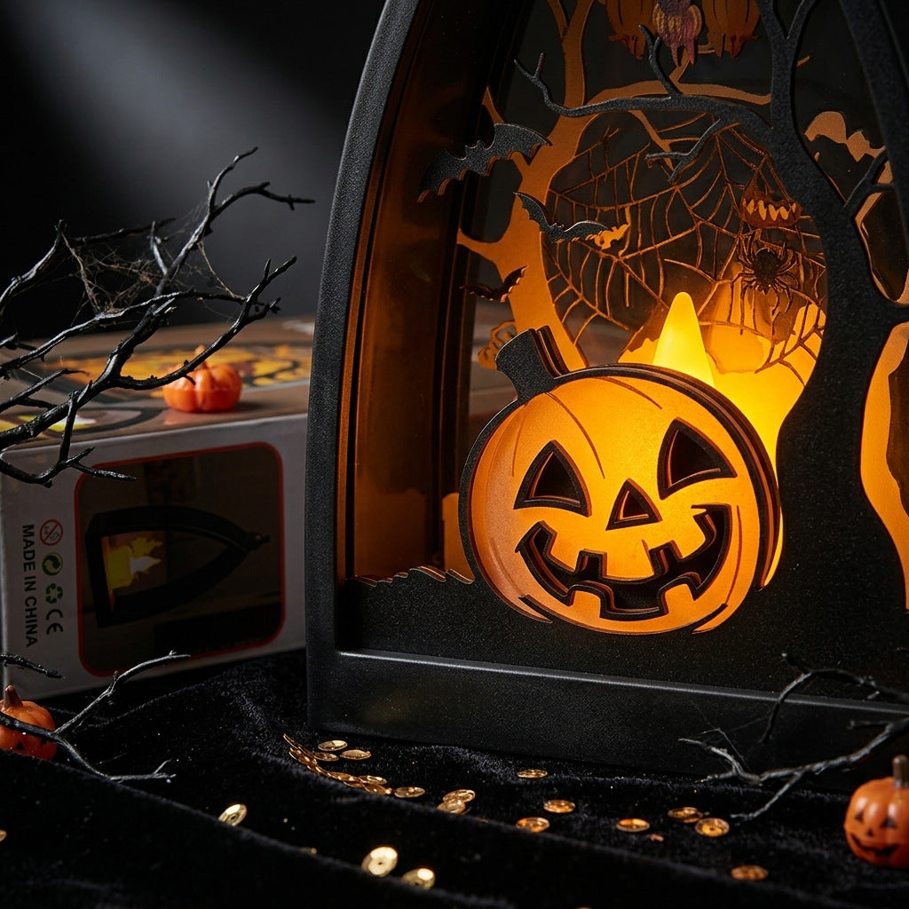 Layered Halloween Gothic Bow LED Lantern