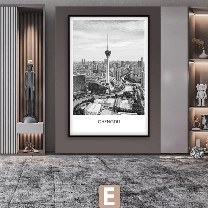 Framed Black and White London Cityscape Art Print