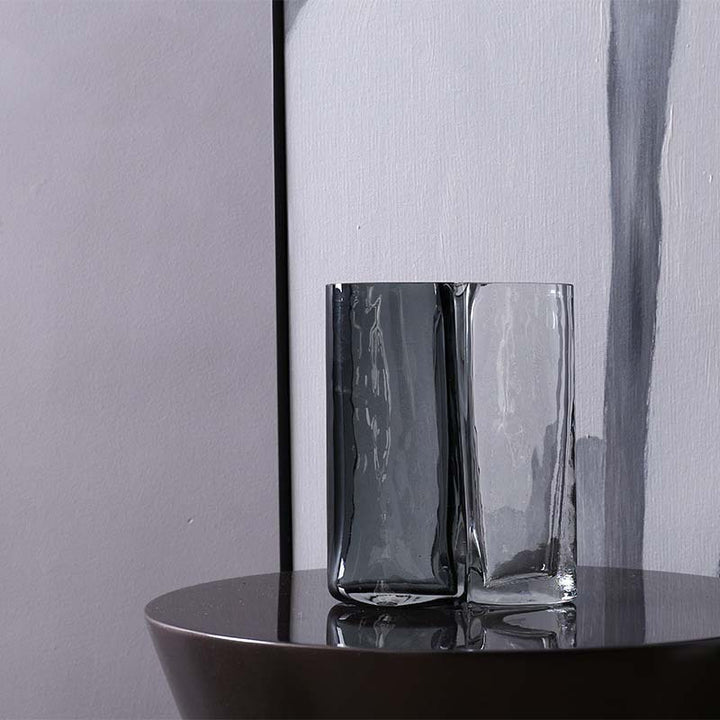 Hand-Blown Organic Split-Form Sculptural Glass Vase