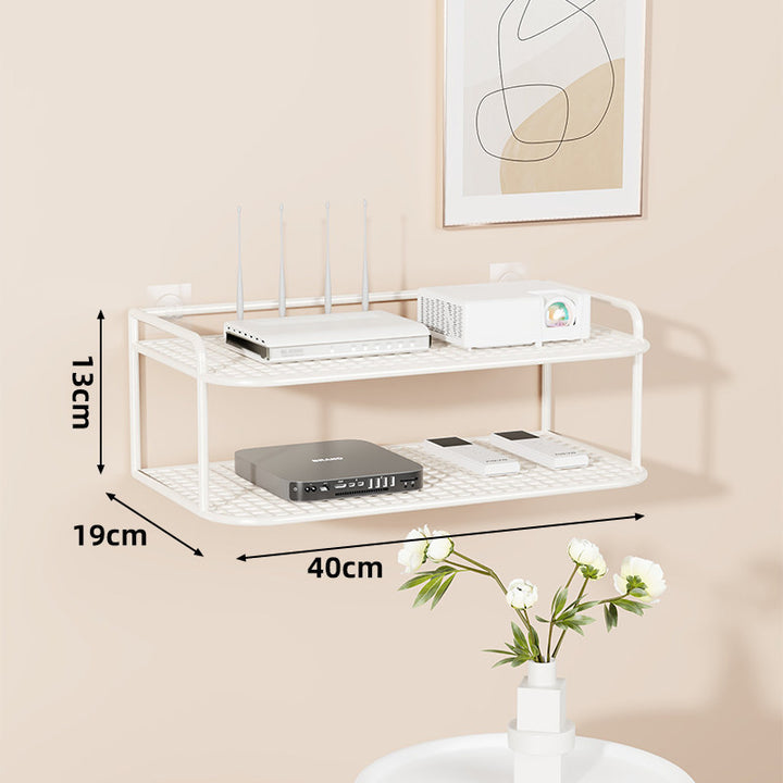 Wall-Mounted Two-Tier Ventilated Metal Mesh Electronics & Router Shelf Organizer