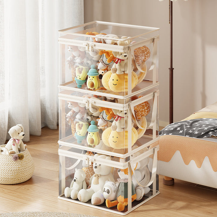Stackable Transparent Zippered Storage Box Organizer with Reinforced Carry Handles