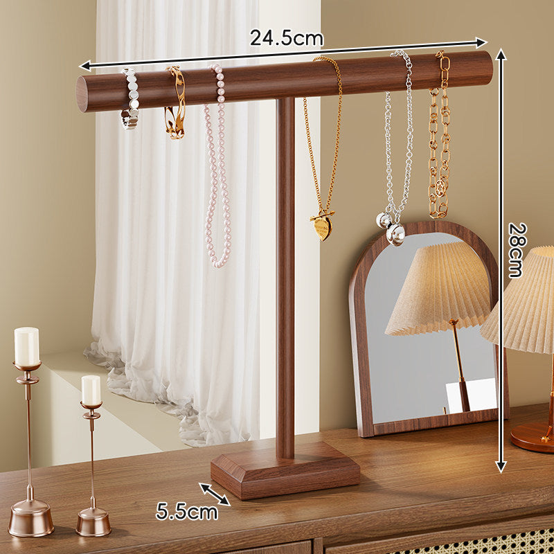 Wooden T-Bar Jewelry Display Stand Tabletop Organizer for Necklaces Bracelets and Watches