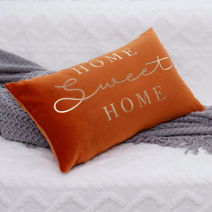 Rectangular Embroidered Slogan Throw Pillow Cover with Metallic Script Accent