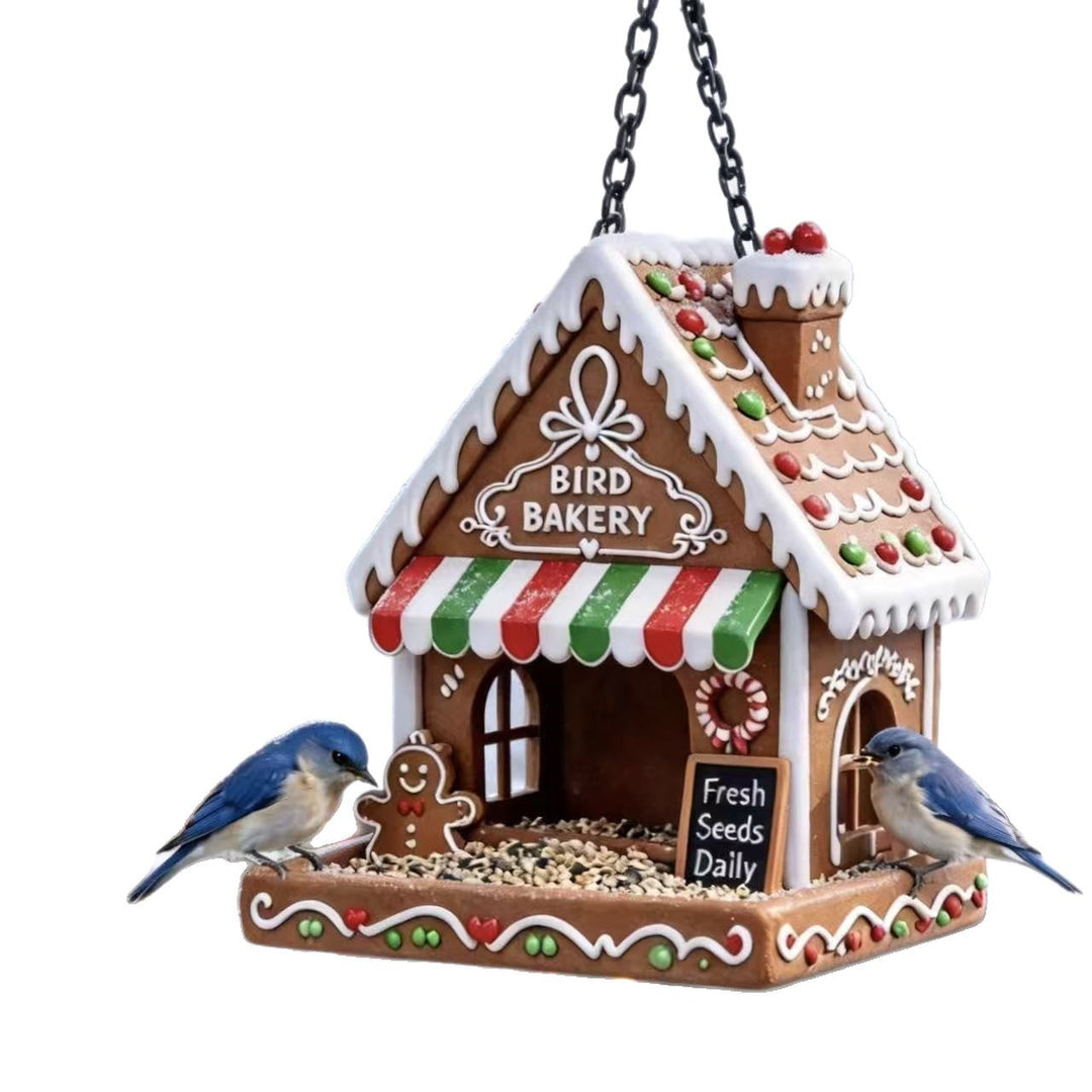 Bird feeder in gingerbread house style