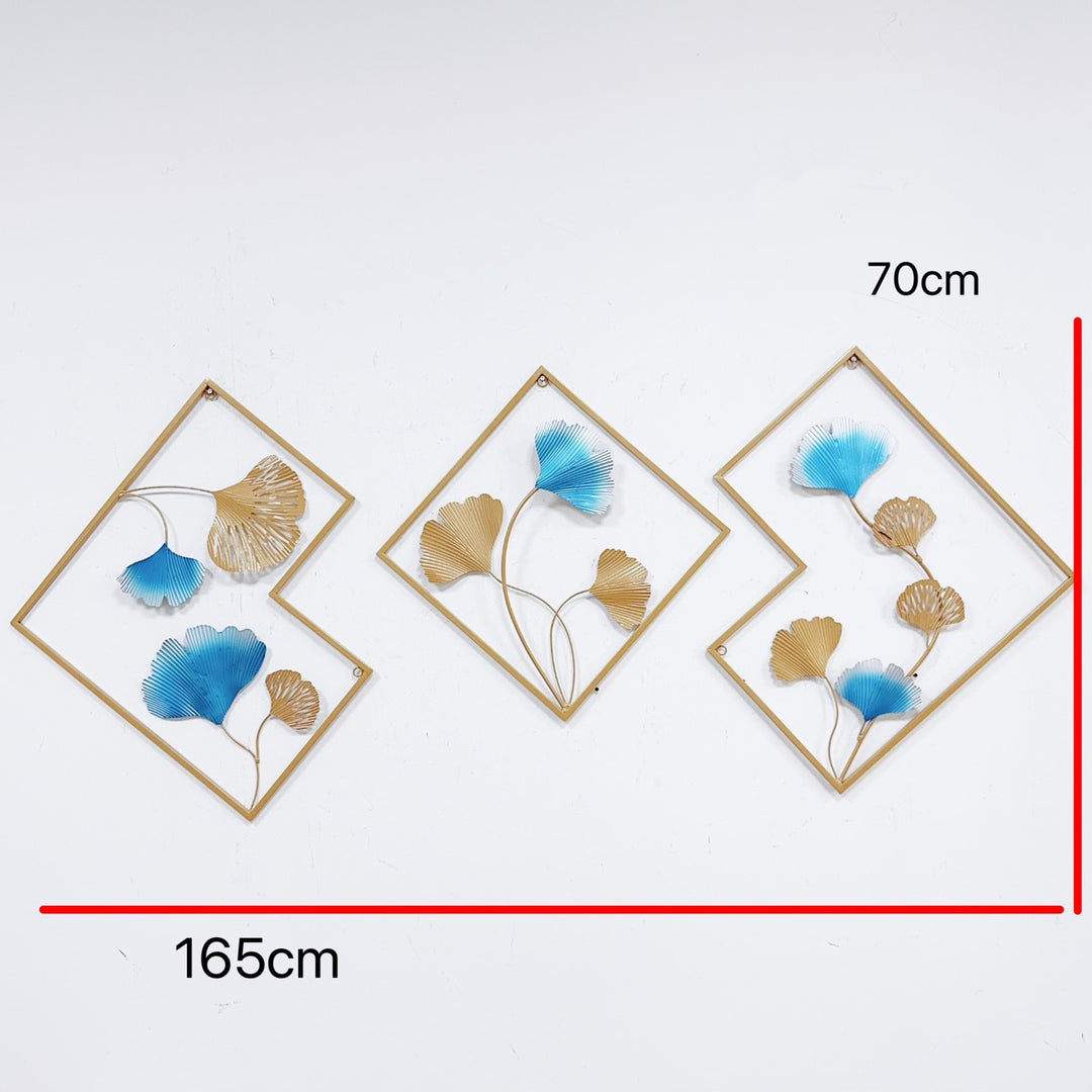 Decorative Metal Wall Art Set with Ginkgo Leaf and Floral Design