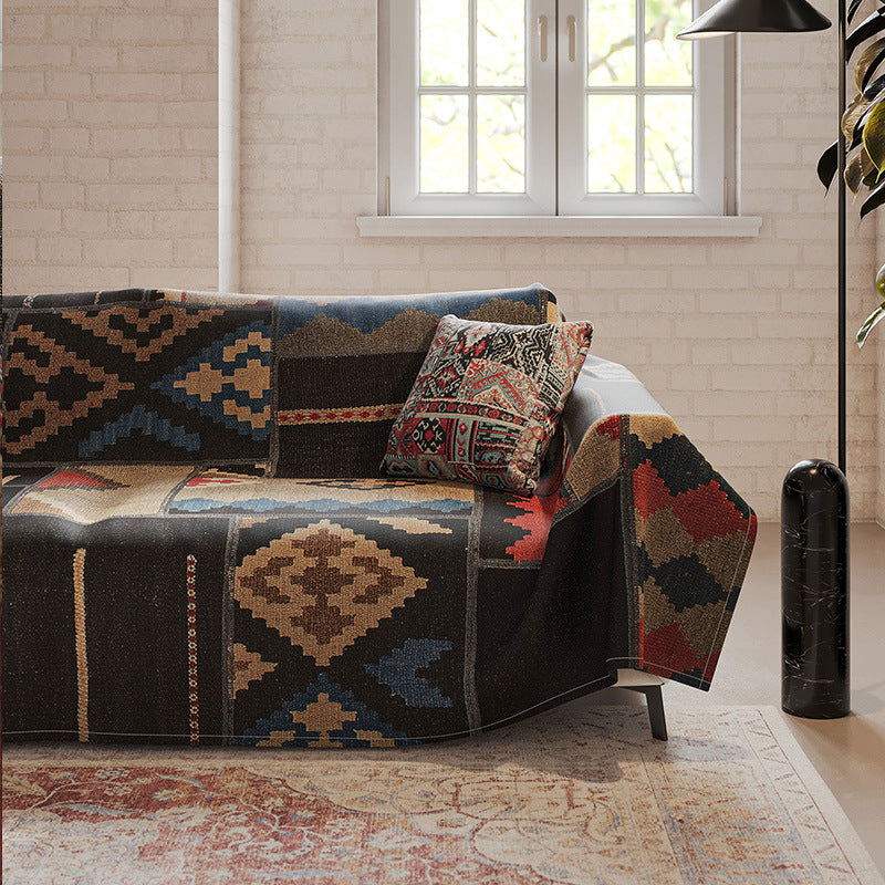 Patchwork Vintage-Style Reversible Sofa Slipcover with Matching Pillow Cover