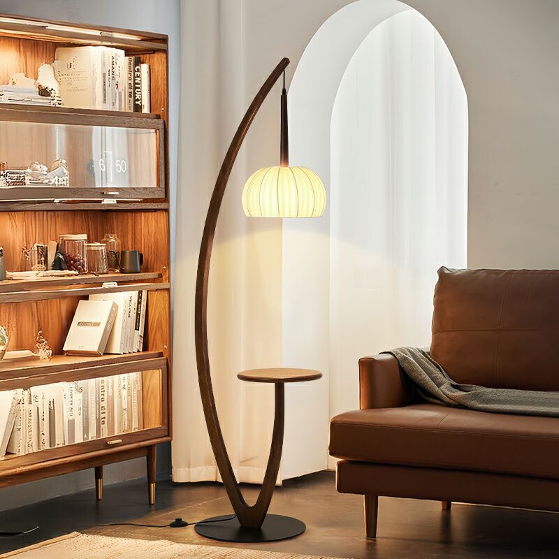 Artistic curved floor lamp with integrated side table