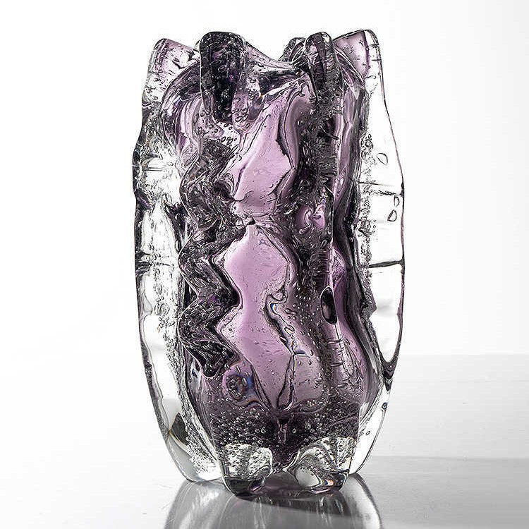 Hand-Blown Sculptural Ribbed Art Glass Decorative Vase