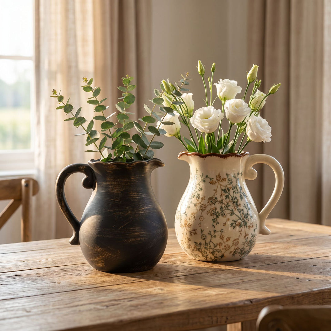Elegant ceramic jug with floral patterns