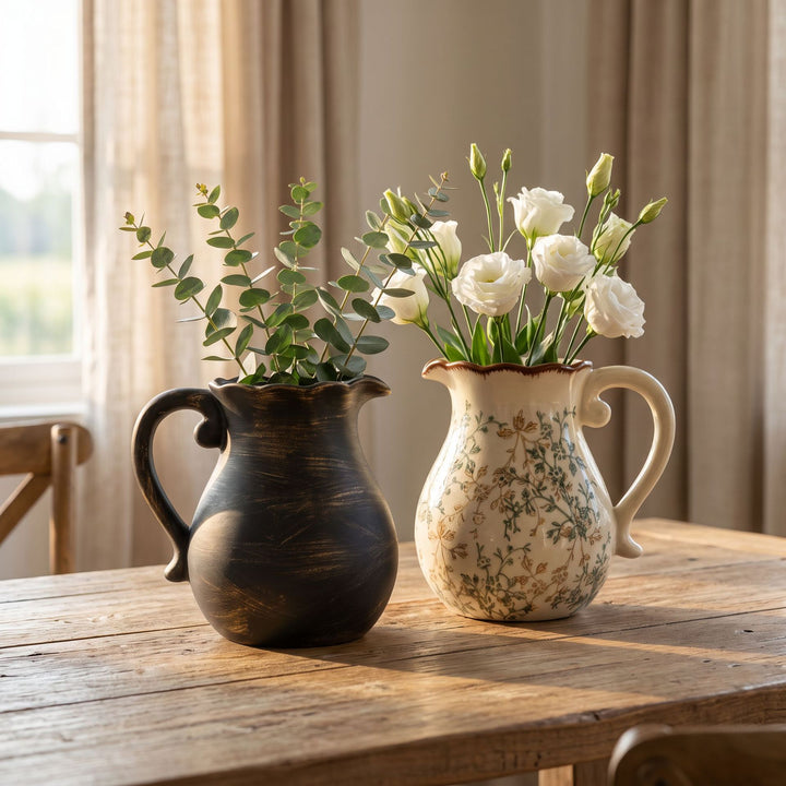 Elegant ceramic jug with floral patterns