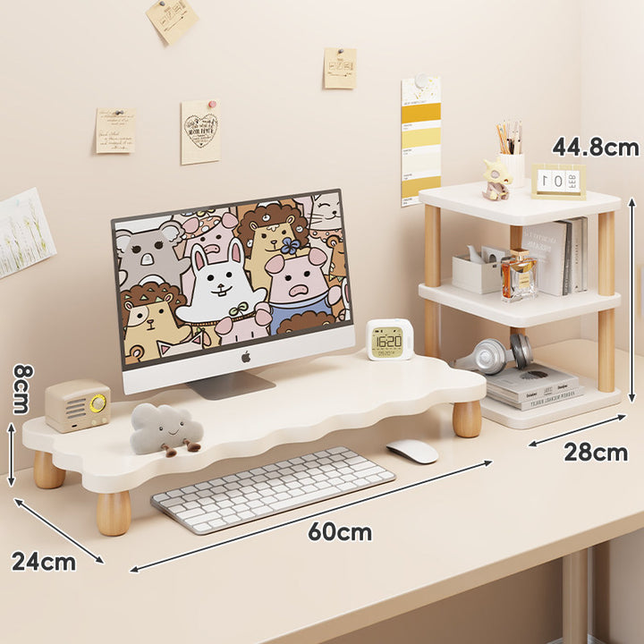 Solid Wood Low-Profile Monitor and Display Riser with Rounded Peg Legs and Keyboard Slide-Out Space