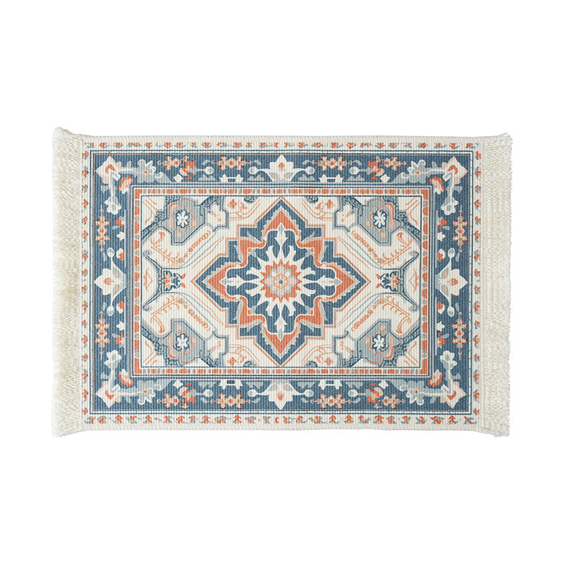 Short-pile decorative bathroom and runner carpet in oriental medallion style with fringes
