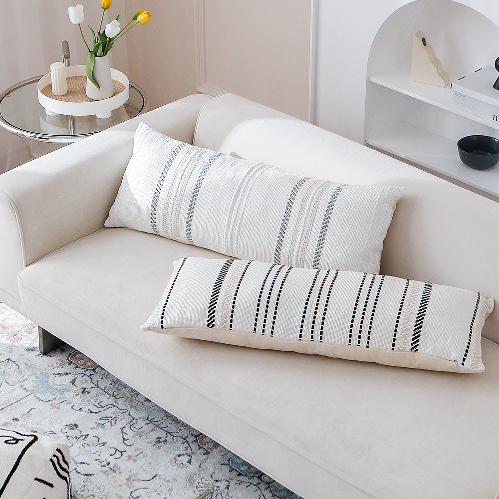 Long woven cushion cover in Boho stripe look with cotton texture