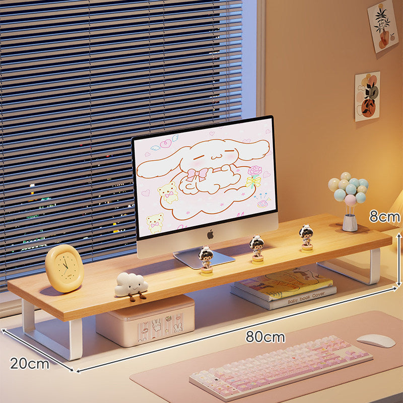 Elevated Monitor Riser Stand with Wood-Effect Top Metal Frame and Under-Shelf Storage