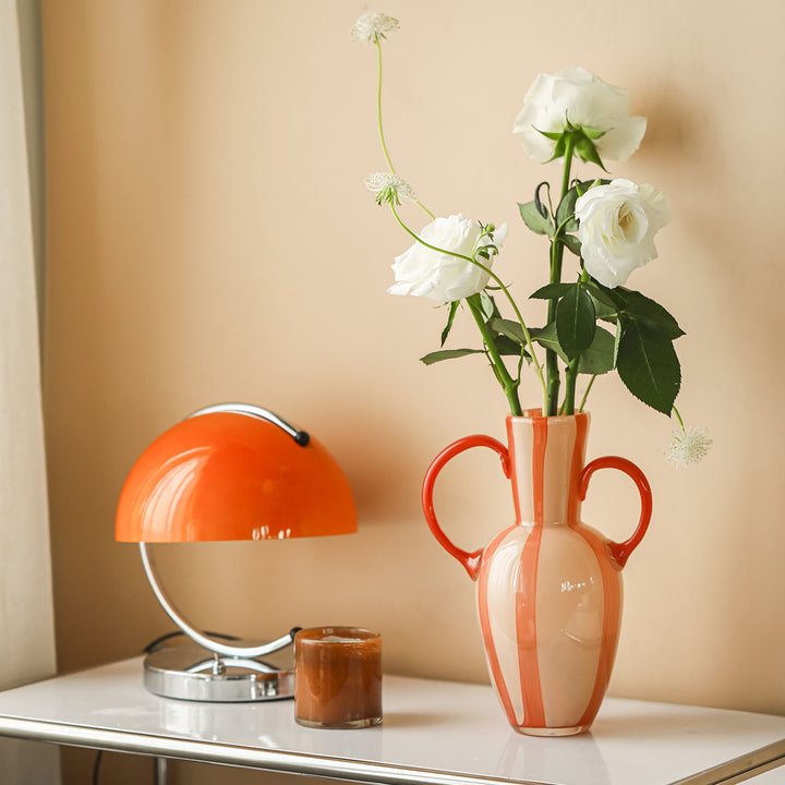Double-Handled Hand-Blown Striped Glass Amphora Vase
