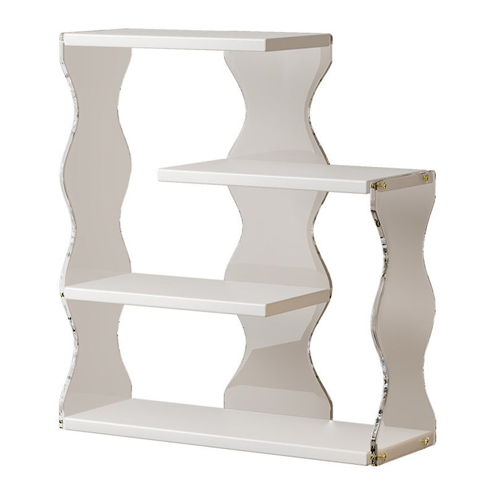 Acrylic Wave-Side Three-Tier Countertop Cosmetic Organizer with Wood Shelves