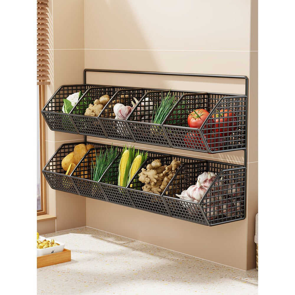 Wall-Mounted Double-Tier Kitchen Storage Baskets