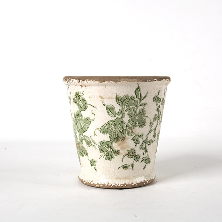 Decorative ceramic flower pot with floral design