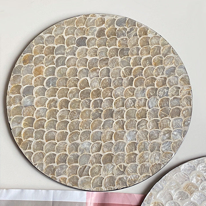 Round serving board made from noble shells