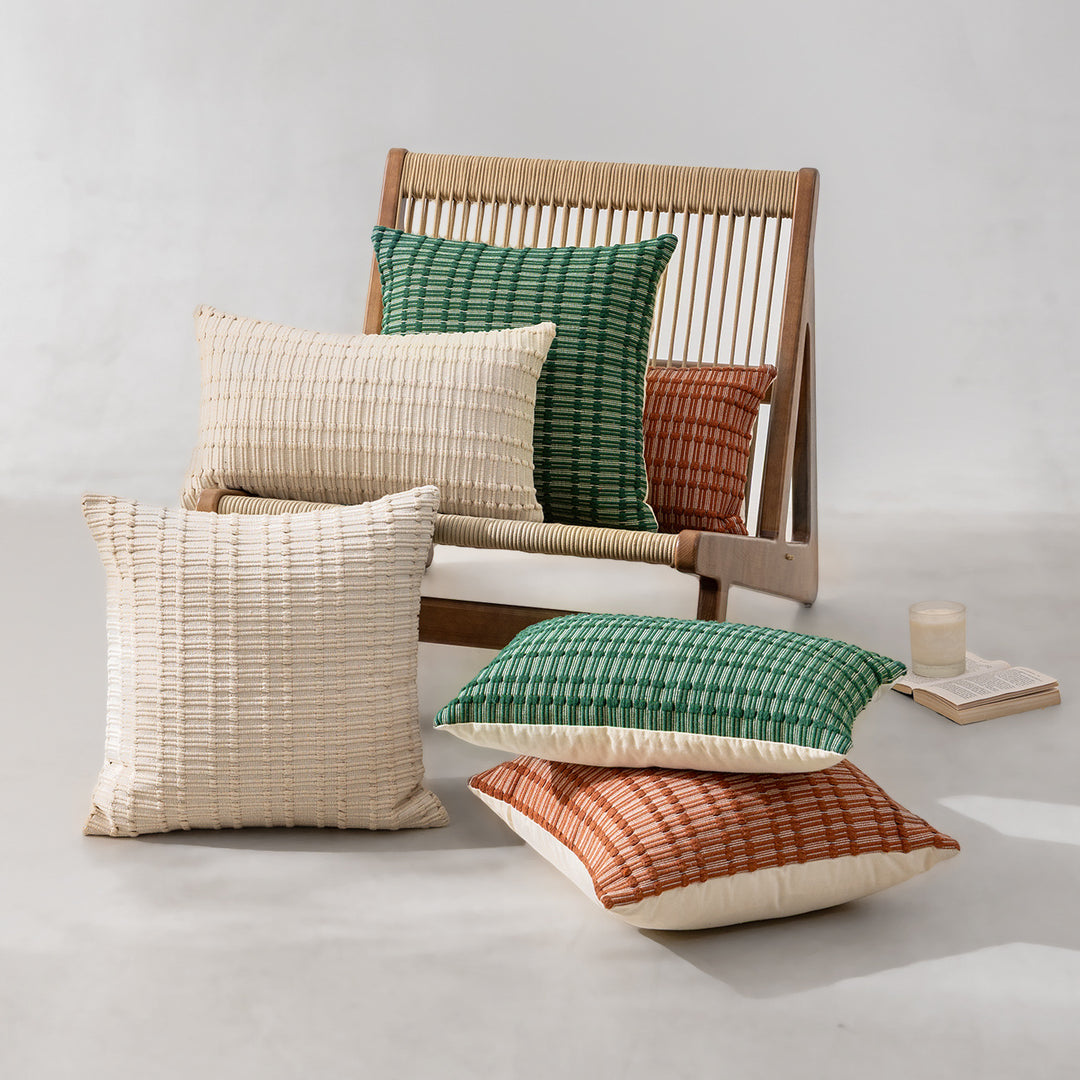 Luxurious rectangular decorative cushion set with handwoven relief texture and concealed zipper